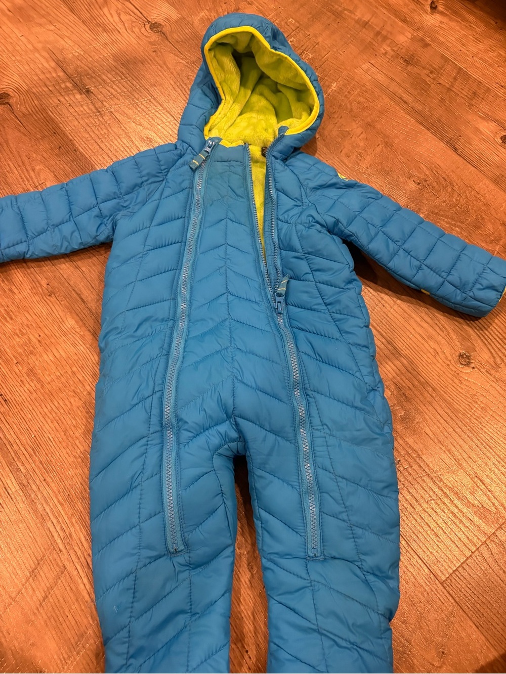 Snozu Bright Blue Hooded Footed Snowsuit with Lime Lining